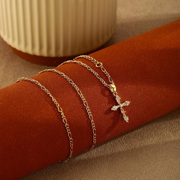 Women's 4-gold 14k Gold Plated Cross Choker Minimalist Simple Dainty Necklaces - Picture 7 of 7